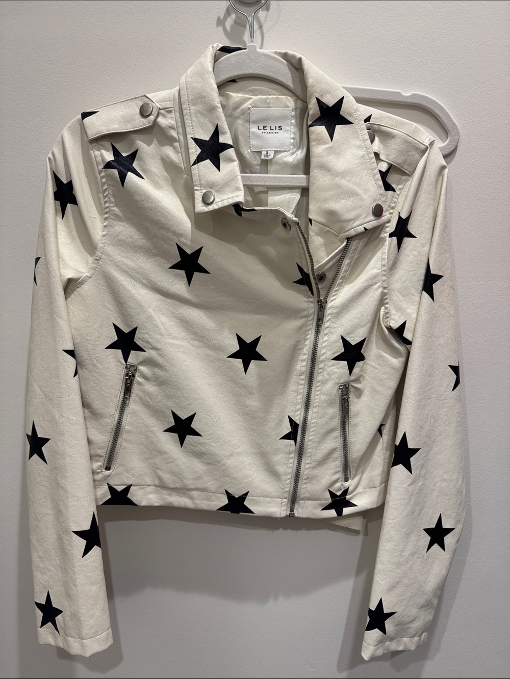 Le Lis White Jacket with Black Star Print